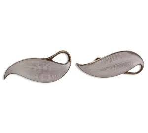 sterling silver gold plated Norway white enamel leaf screw-back earrings