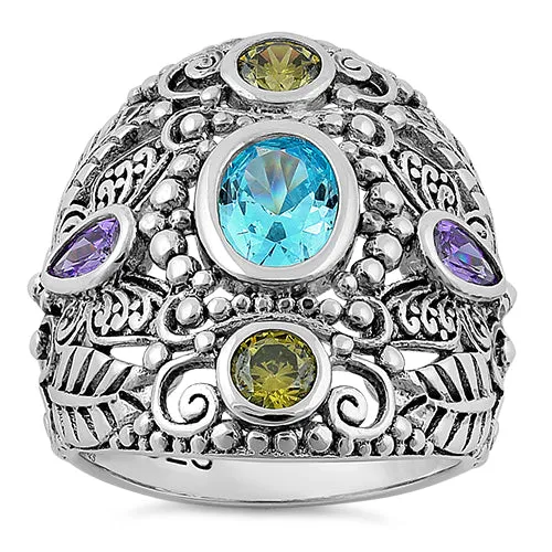Sterling Silver Nature Multi Color CZ Ring
