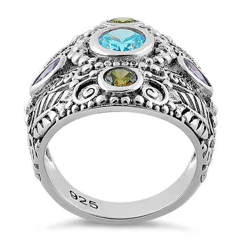 Sterling Silver Nature Multi Color CZ Ring