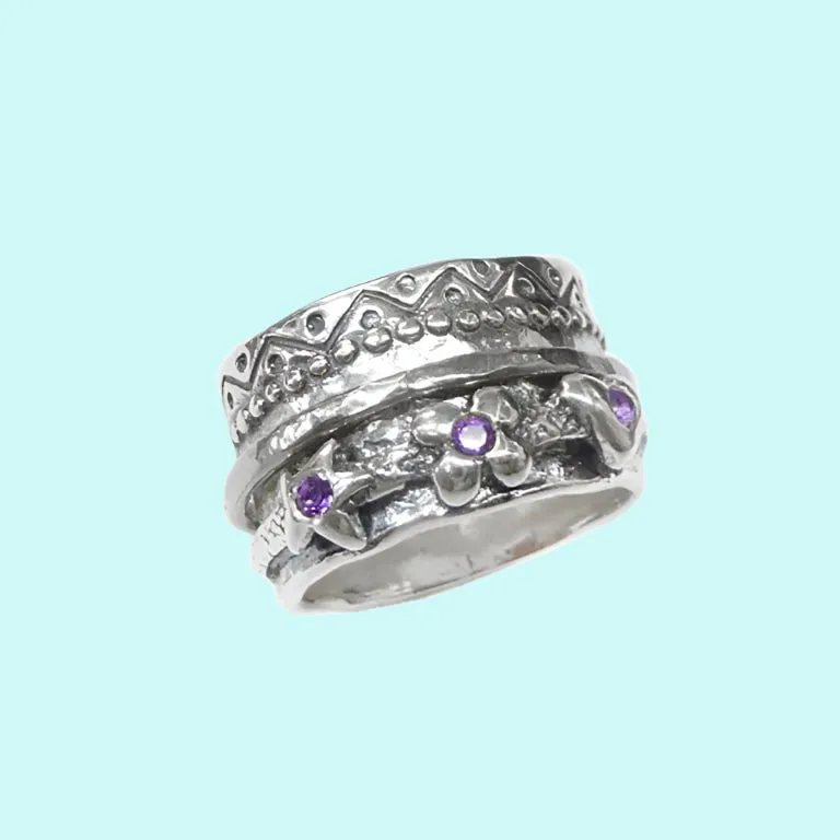Sterling silver ring for woman with flowers