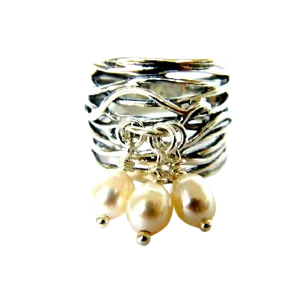 Sterling silver ring with Pearls Charms Bohemian band