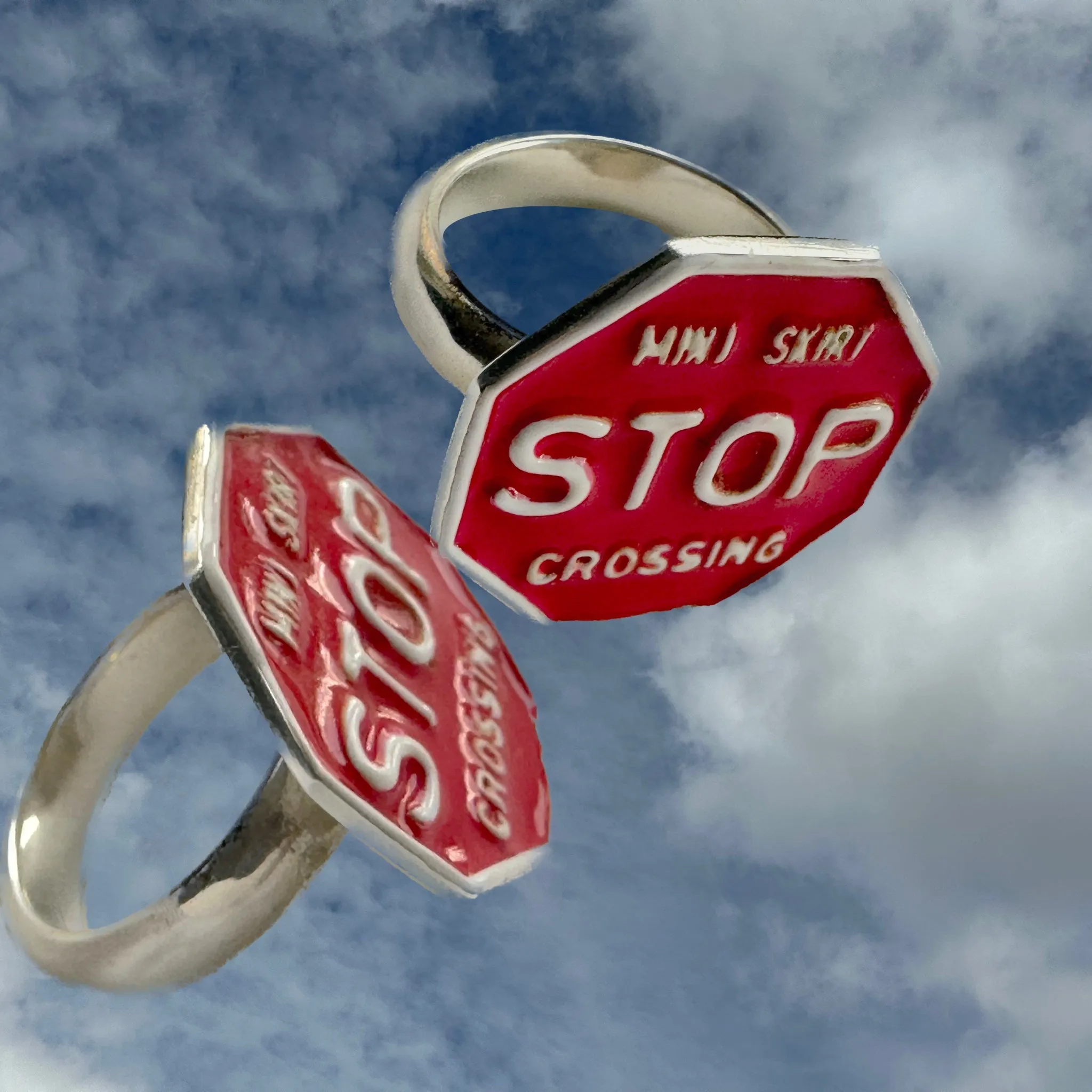STOP (MINISKIRT CROSSING) Gum-Ball Sterling Silver Ring