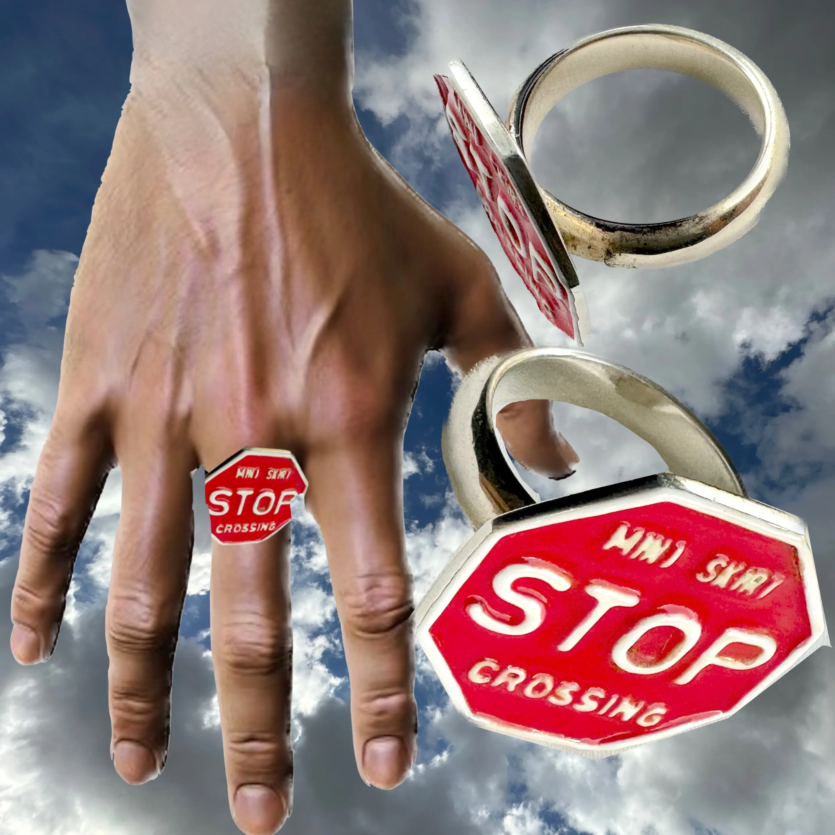 STOP (MINISKIRT CROSSING) Gum-Ball Sterling Silver Ring
