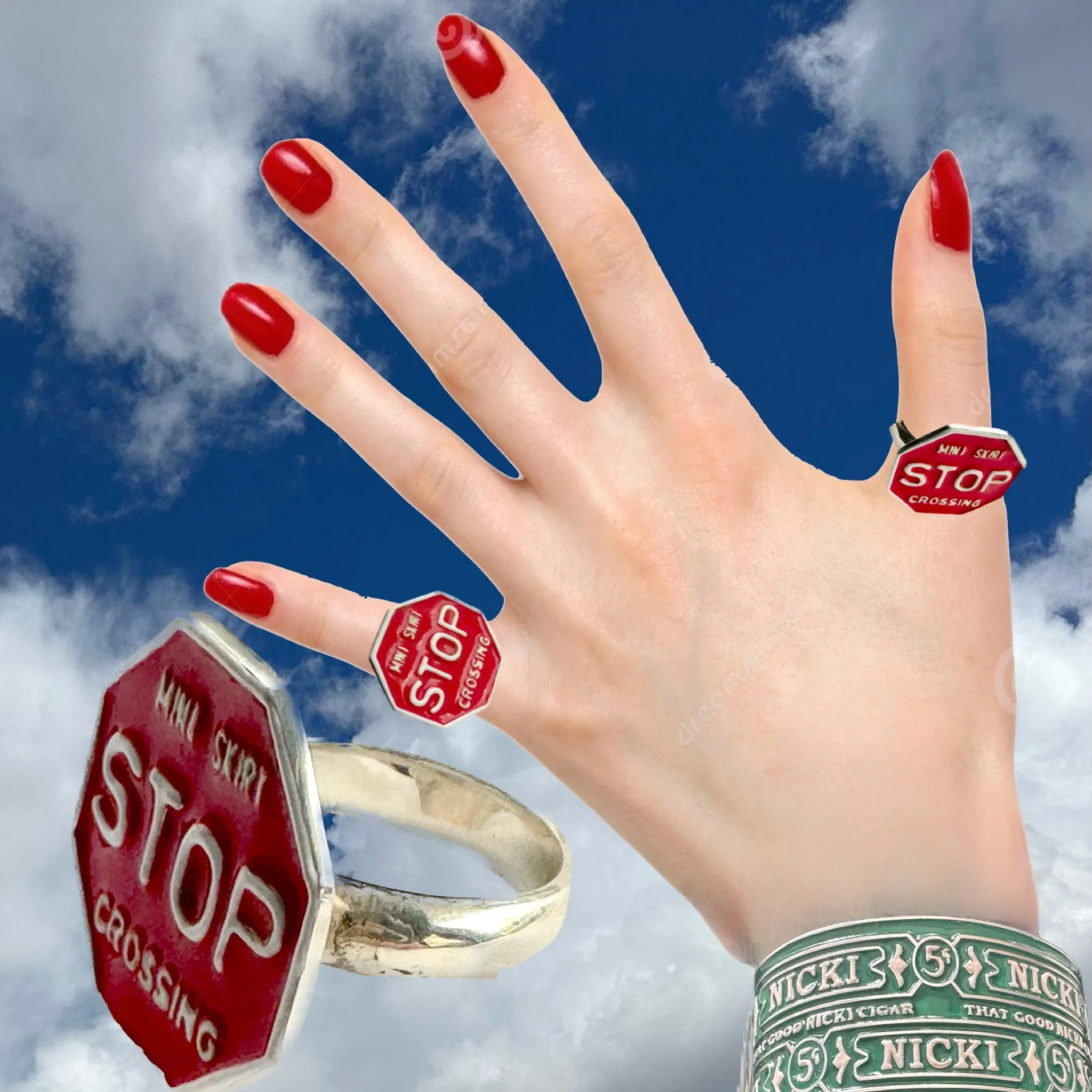 STOP (MINISKIRT CROSSING) Gum-Ball Sterling Silver Ring