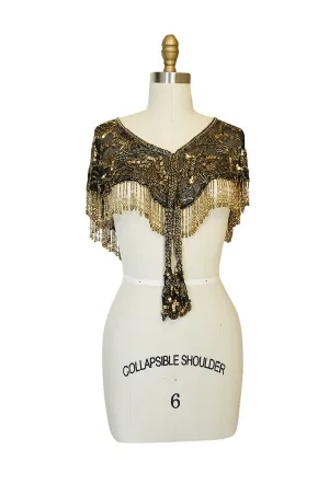 Stunning 1970s Gold Bead & Fringe on Chiffon Capelet