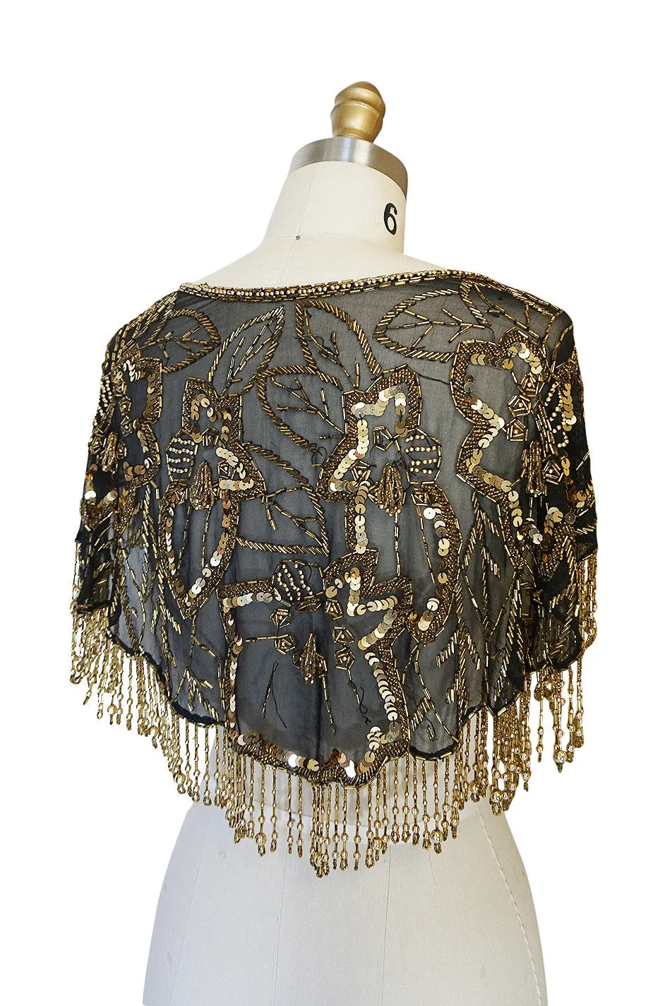 Stunning 1970s Gold Bead & Fringe on Chiffon Capelet