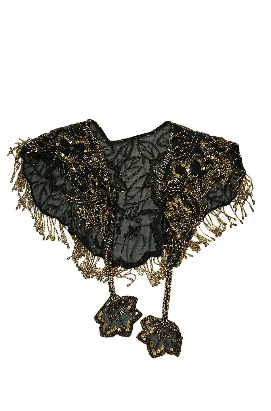 Stunning 1970s Gold Bead & Fringe on Chiffon Capelet