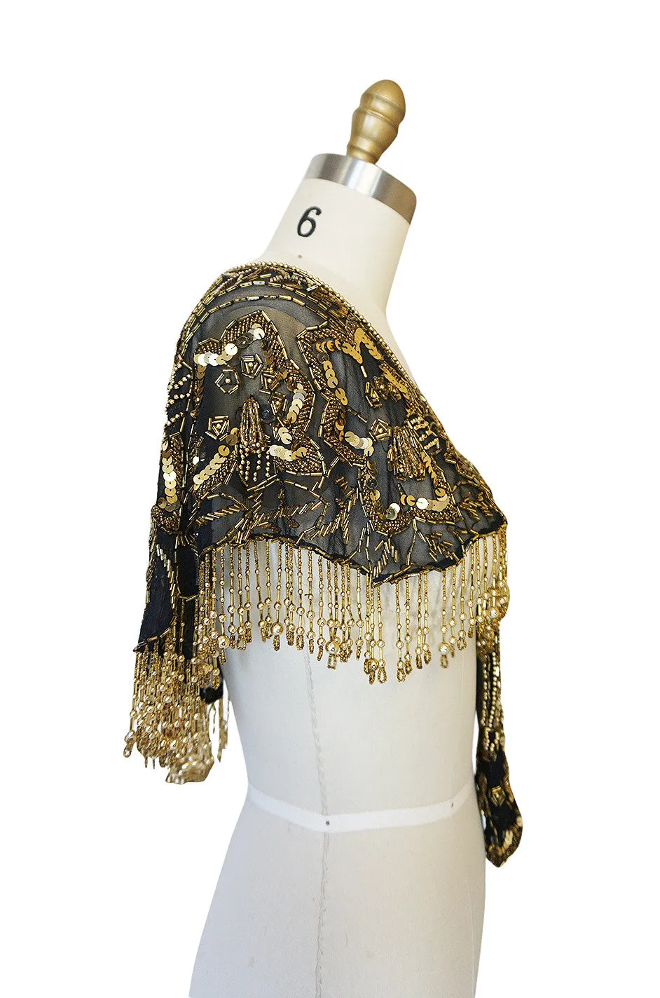 Stunning 1970s Gold Bead & Fringe on Chiffon Capelet
