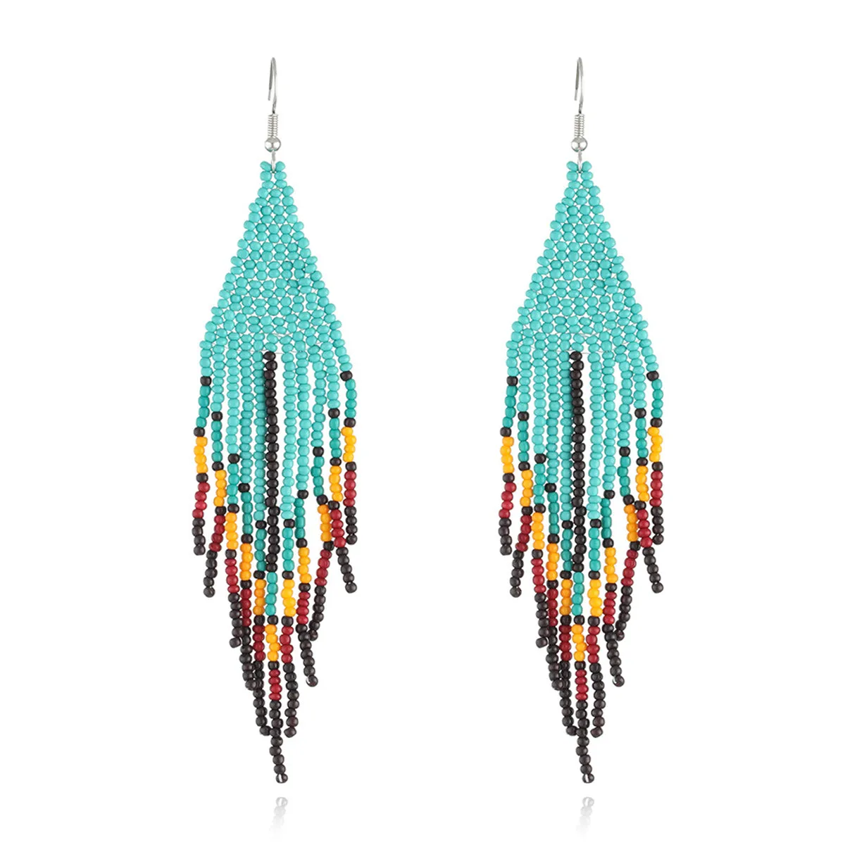 Teal & Red Howlite Geometric Tassel Drop Earrings