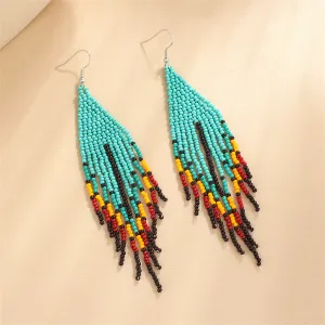 Teal & Red Howlite Geometric Tassel Drop Earrings