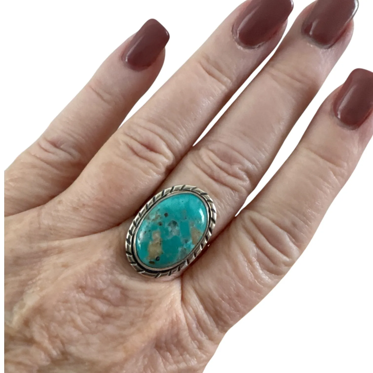 Tibetan Turquoise Solid 925 Sterling Silver 9.5