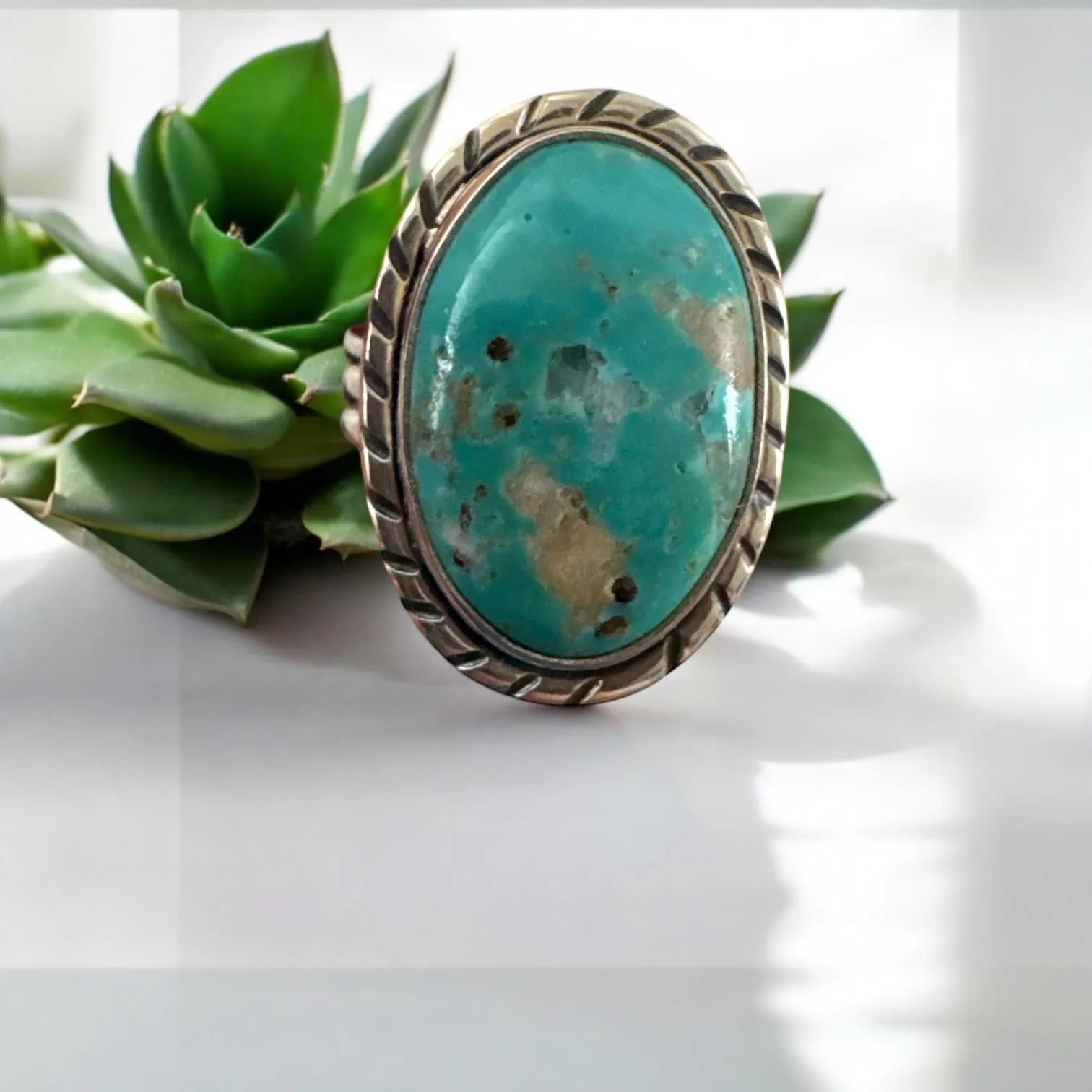 Tibetan Turquoise Solid 925 Sterling Silver 9.5