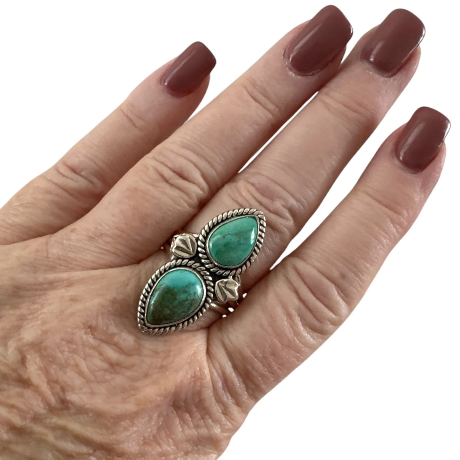 Tibetan Turquoise Solid 925 Sterling Silver Ring 10
