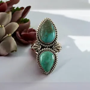 Tibetan Turquoise Solid 925 Sterling Silver Ring 10