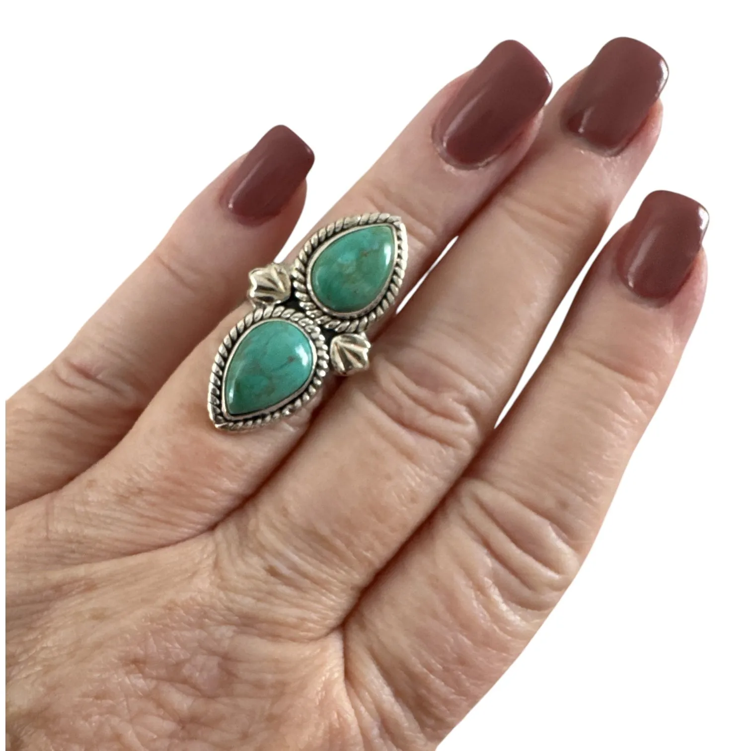 Tibetan Turquoise Solid 925 Sterling Silver Ring 5