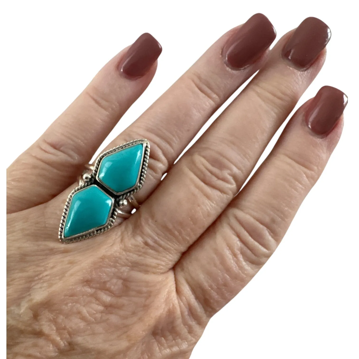 Tibetan Turquoise Solid 925 Sterling Silver Ring 6