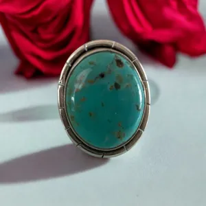 Tibetan Turquoise Solid 925 Sterling Silver Ring 9.5
