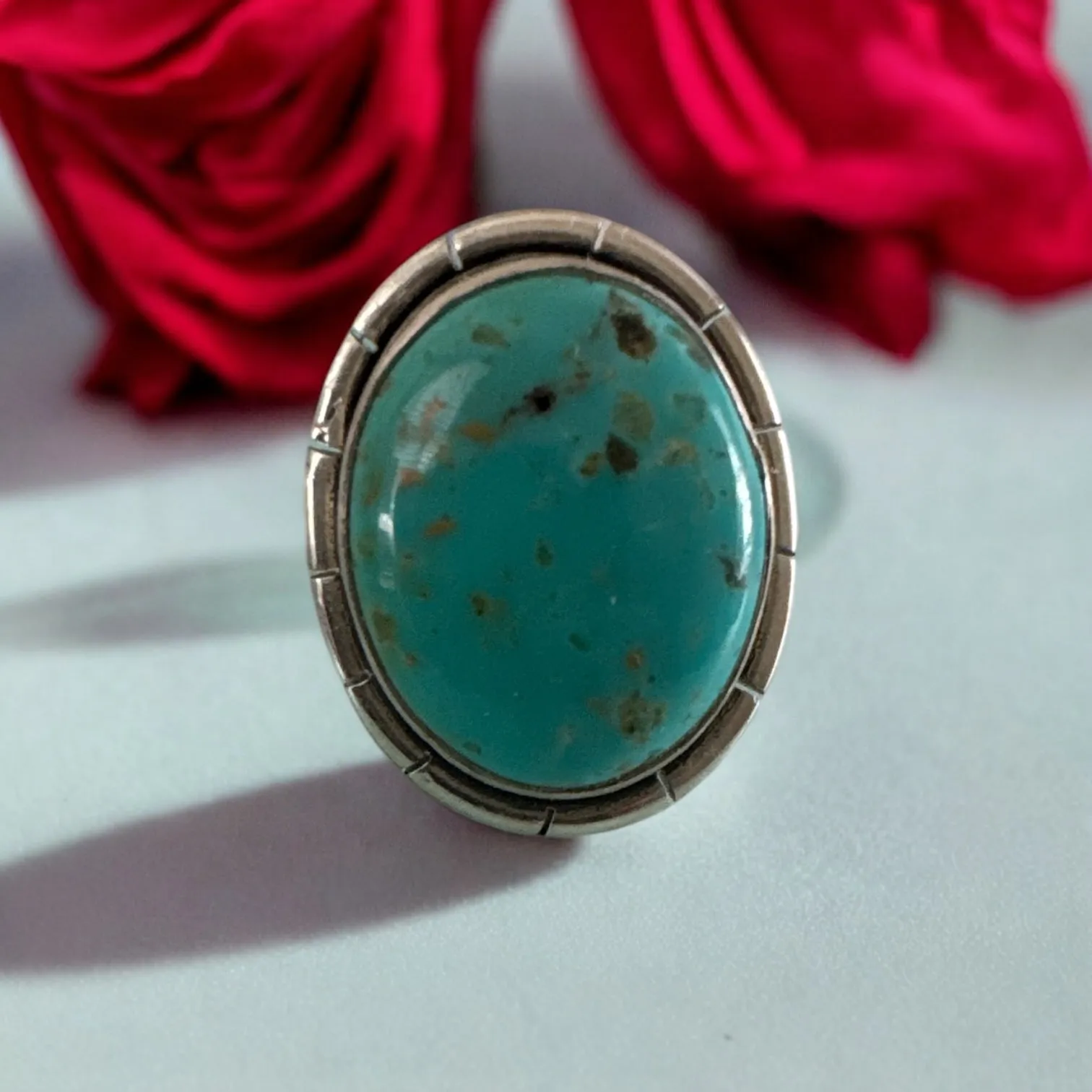 Tibetan Turquoise Solid 925 Sterling Silver Ring 9.5