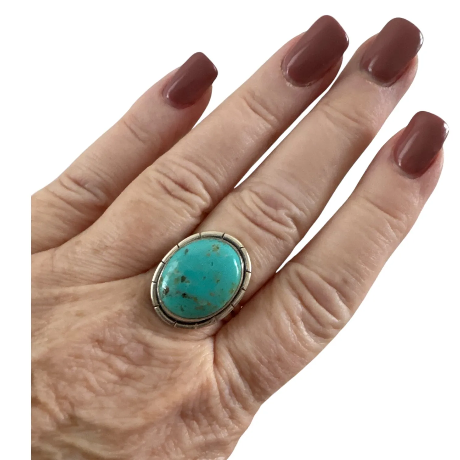 Tibetan Turquoise Solid 925 Sterling Silver Ring 9.5