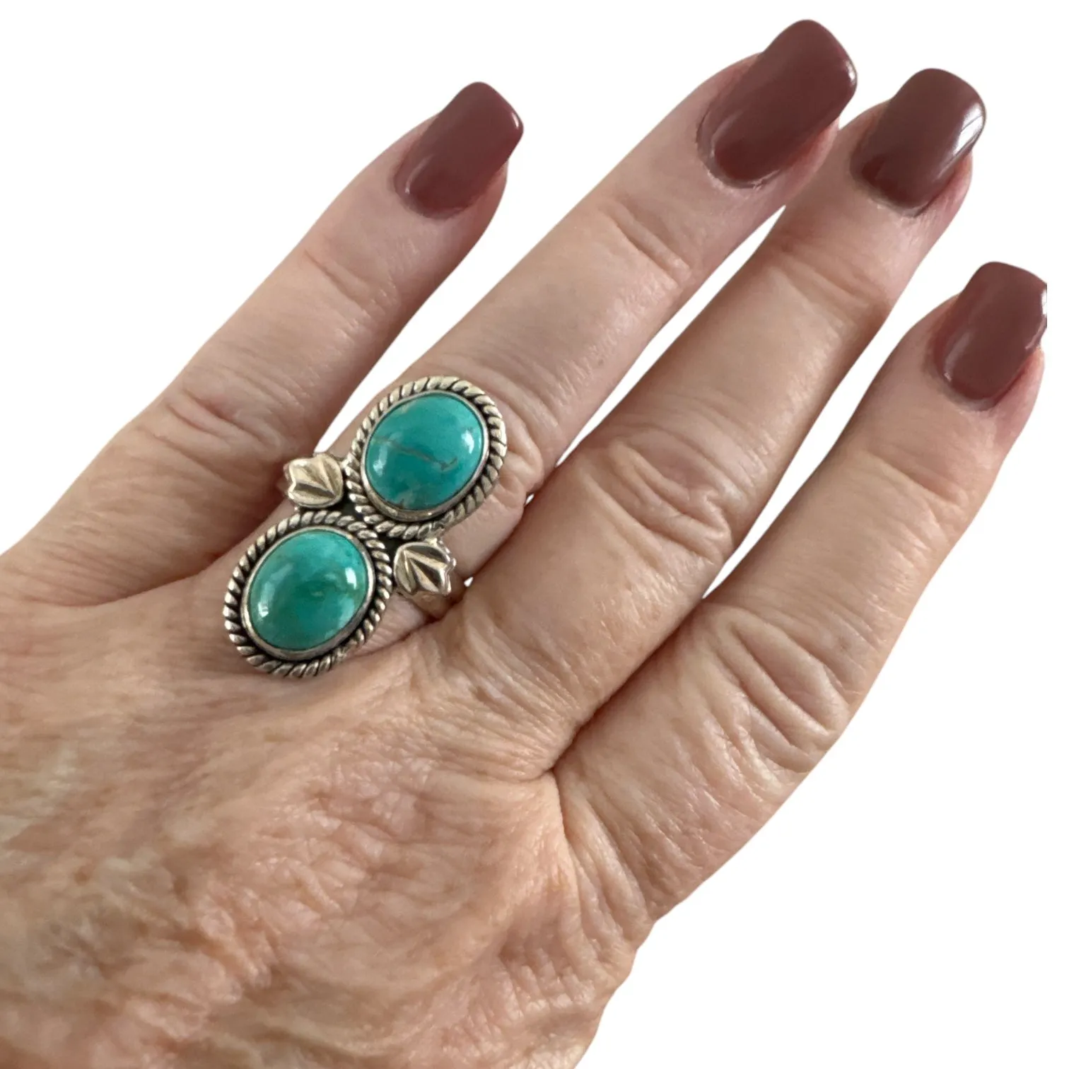 Tibetan Turquoise Solid 925 Sterling Silver Ring 9