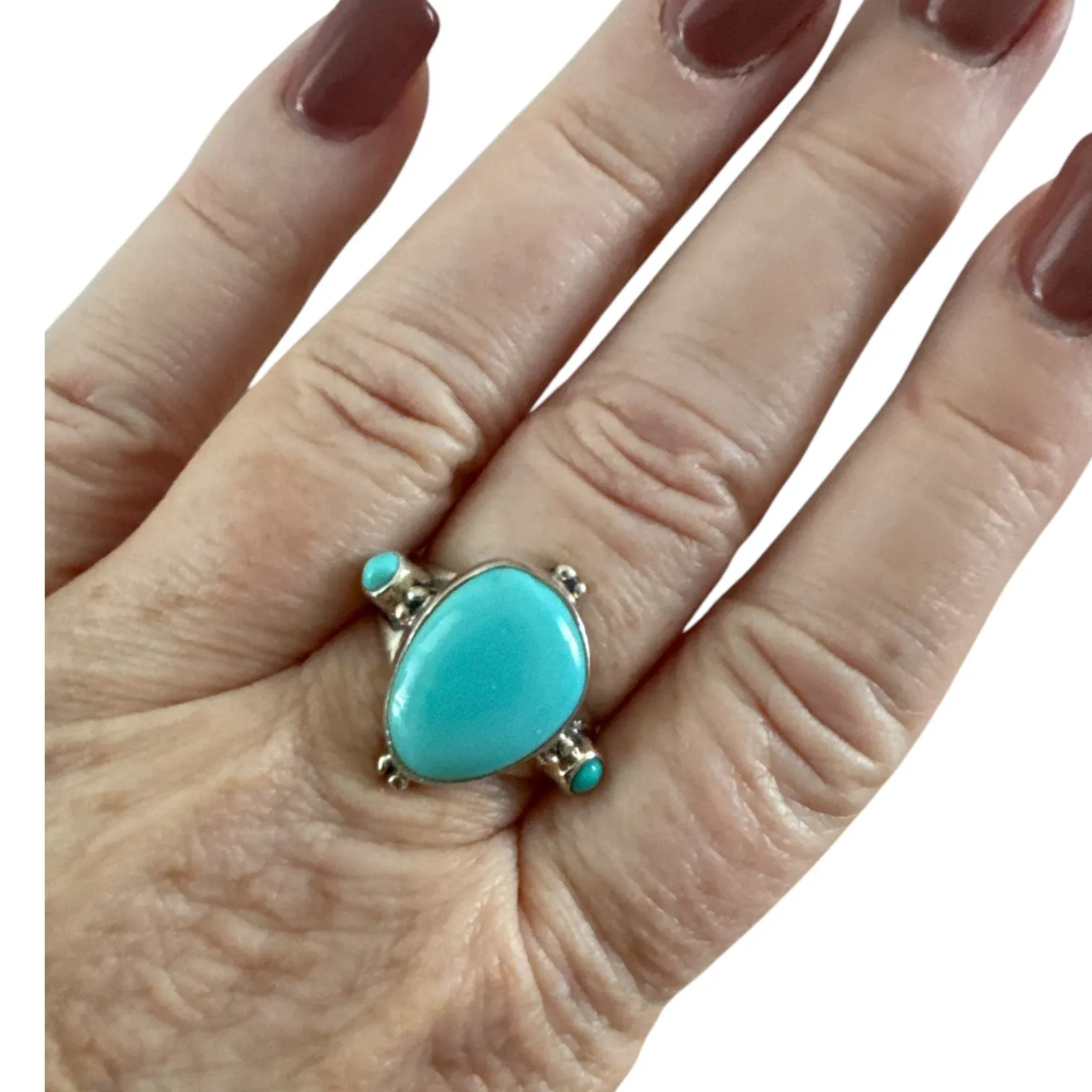 Tibetan Turquoise Solid 925 Sterling Silver Ring 9