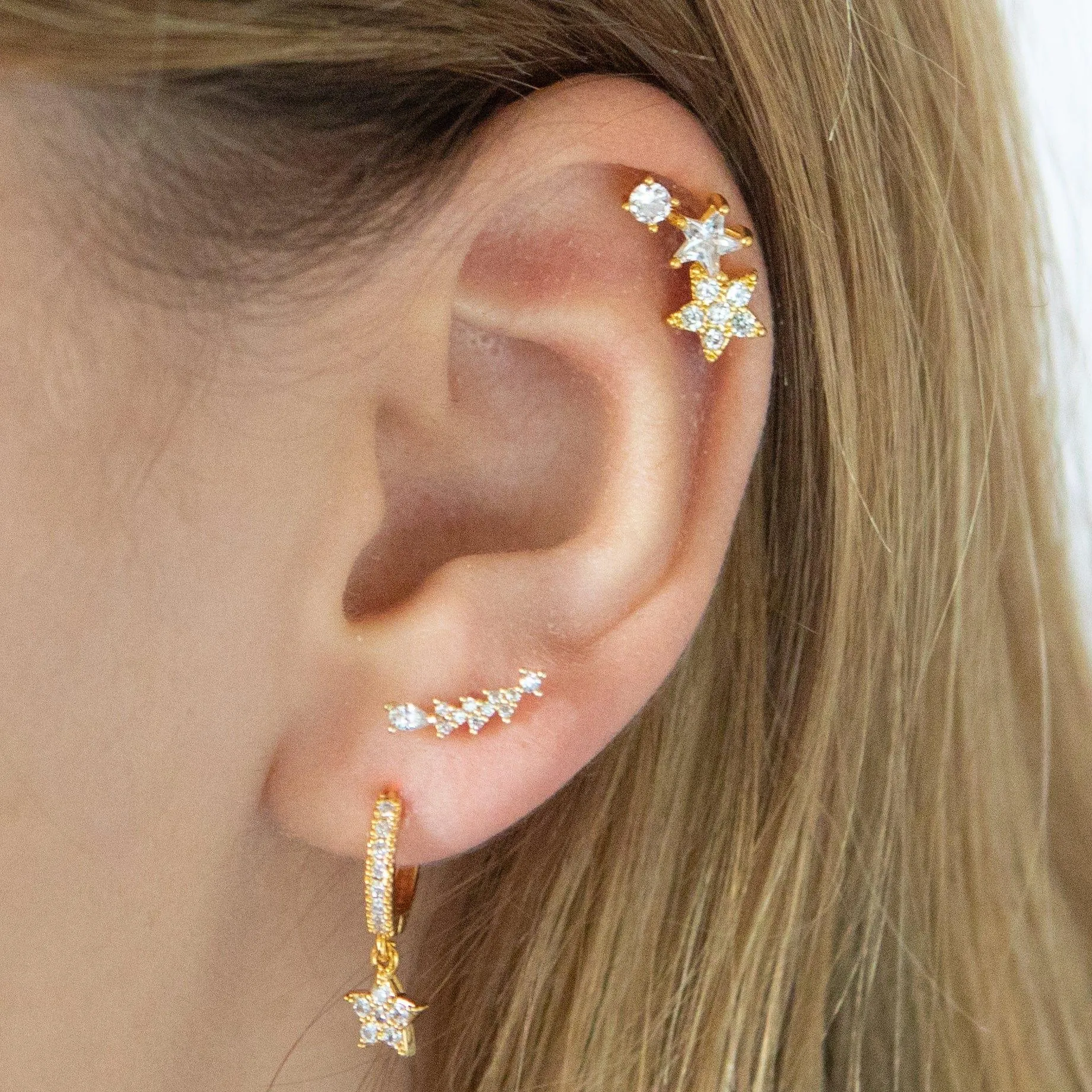 Trio Star Helix Piercing Barbell Ball Back Earrings Sleeper Earrings