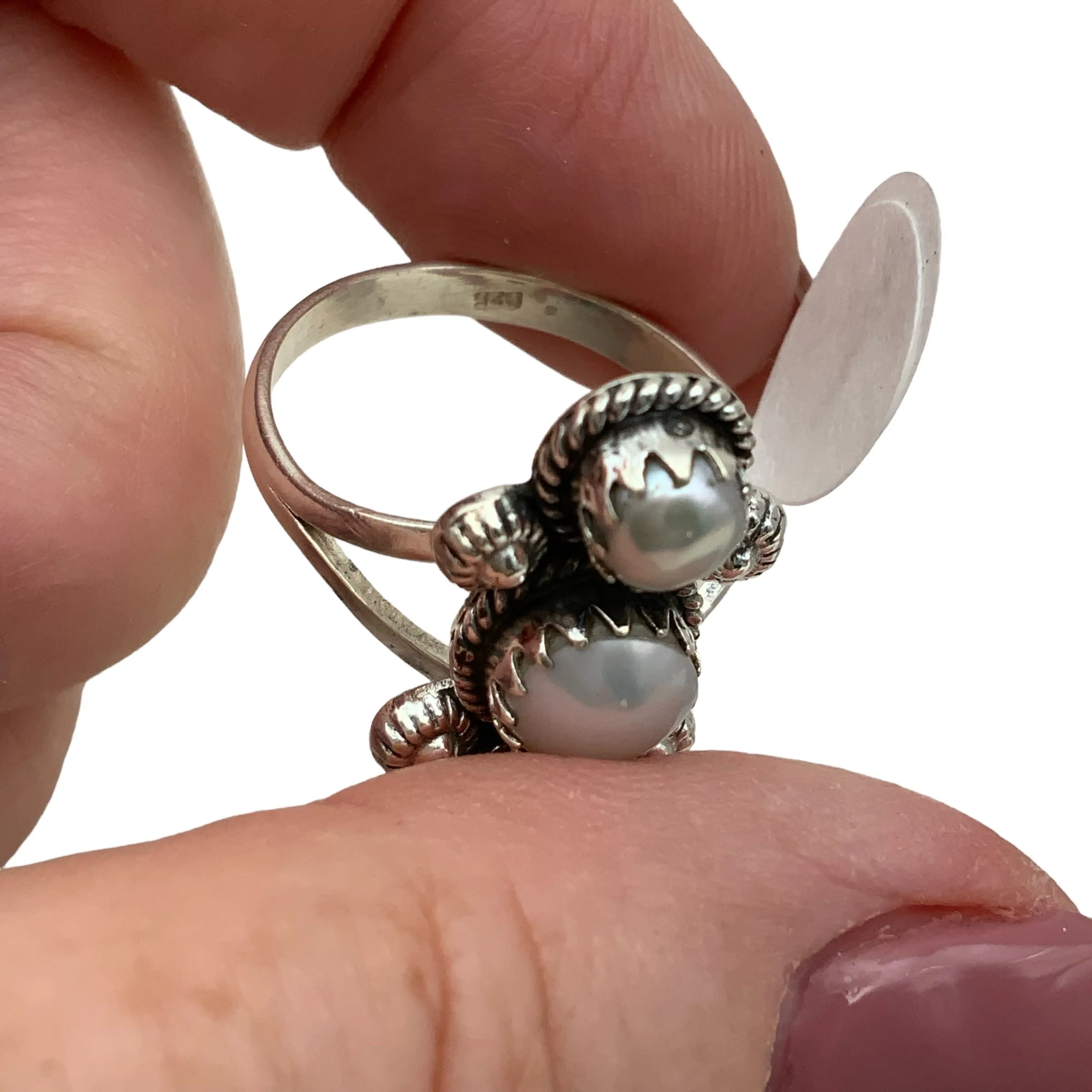 Triple Pearl Solid 925 Sterling Silver Ring 5.5