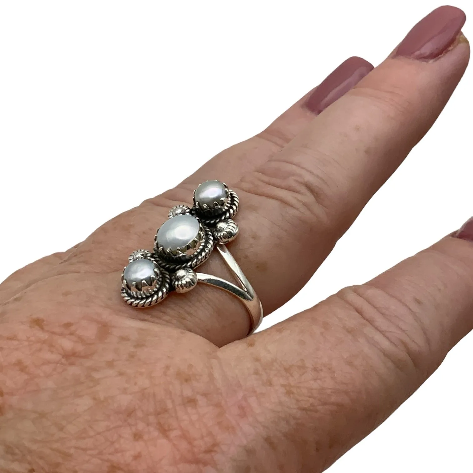 Triple Pearl Solid 925 Sterling Silver Ring 5
