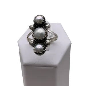 Triple Pearl Solid 925 Sterling Silver Ring 7.5