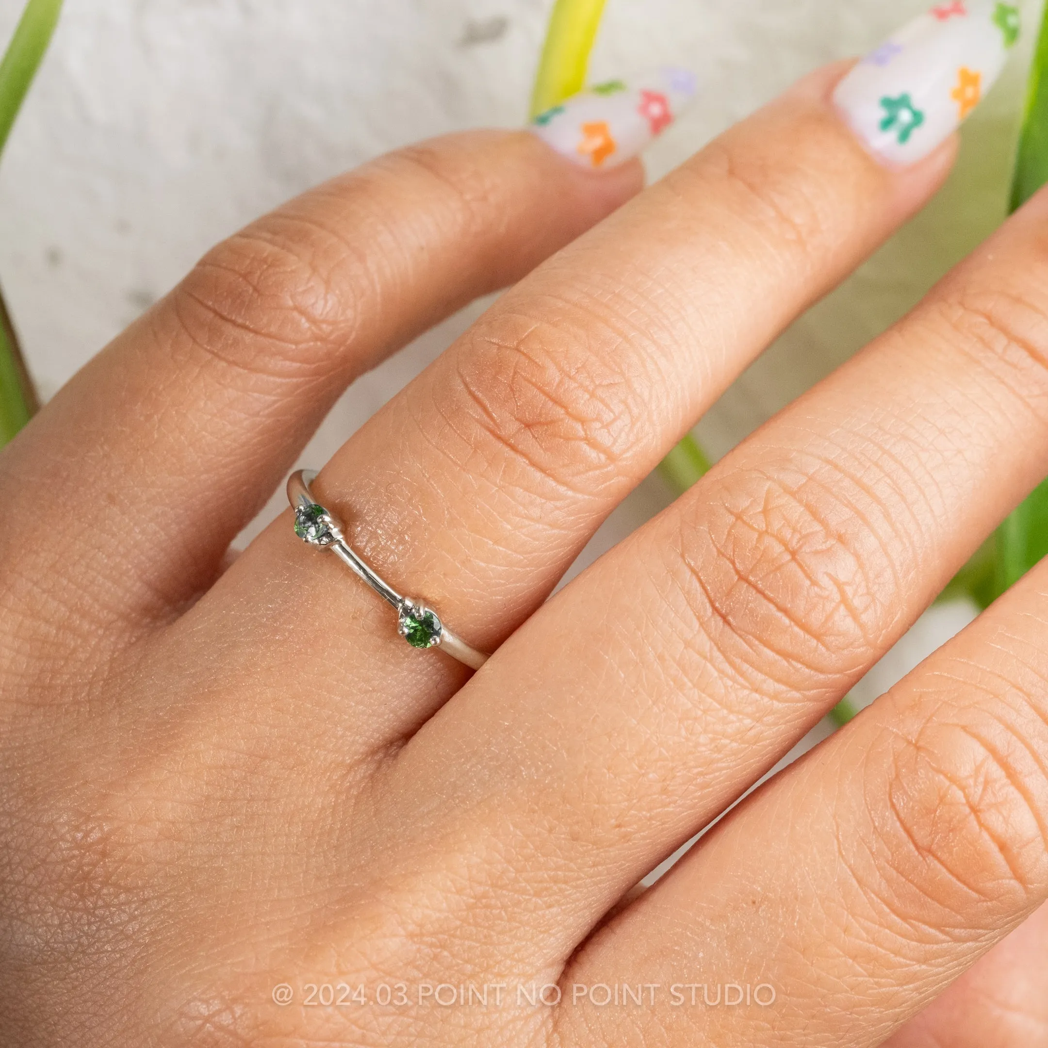 Tsavorite Garnet Wedding Cuff, Harper Setting, 14k White Gold