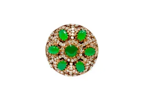 Turkish Silver Shield Ring With Green Stones