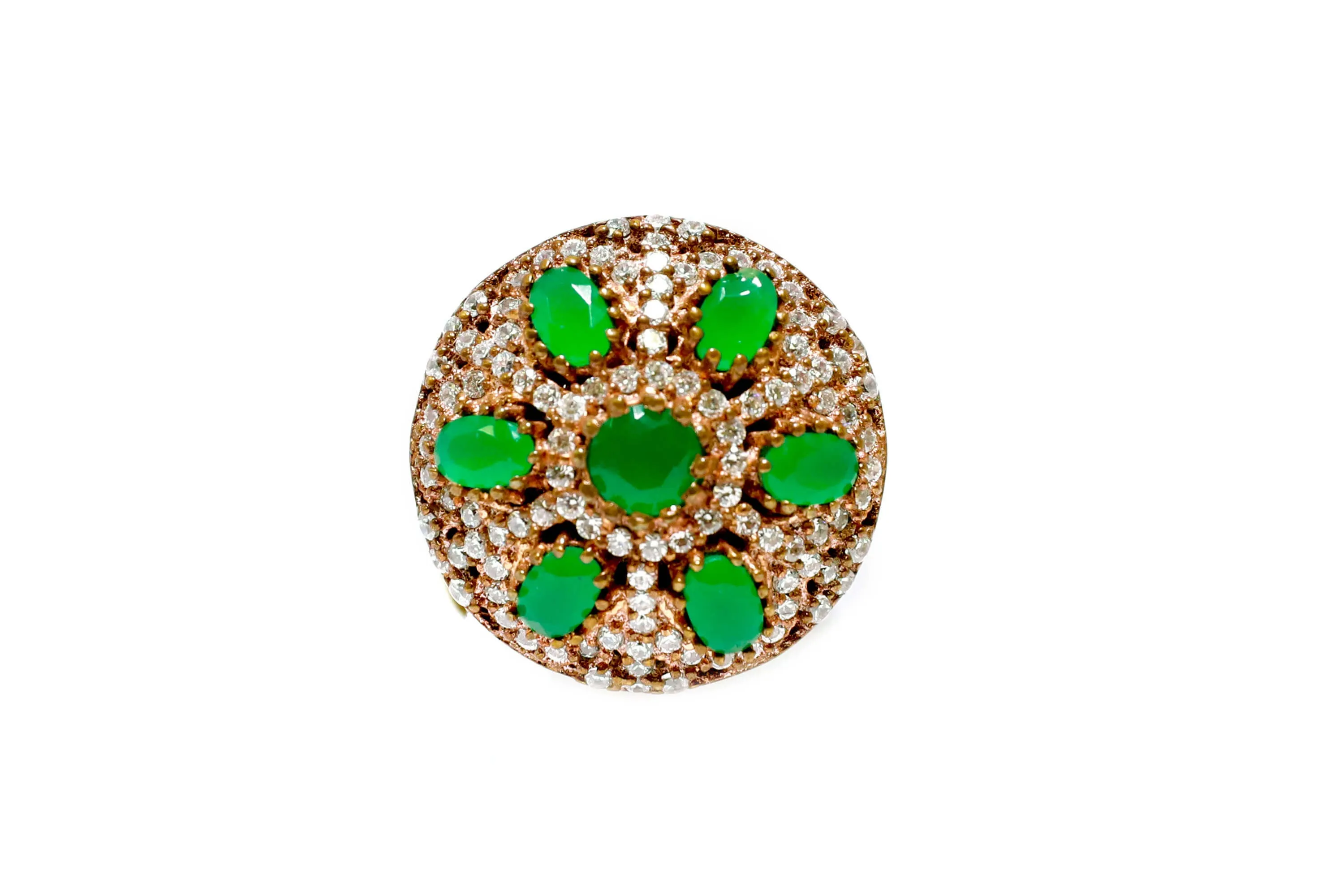 Turkish Silver Shield Ring With Green Stones