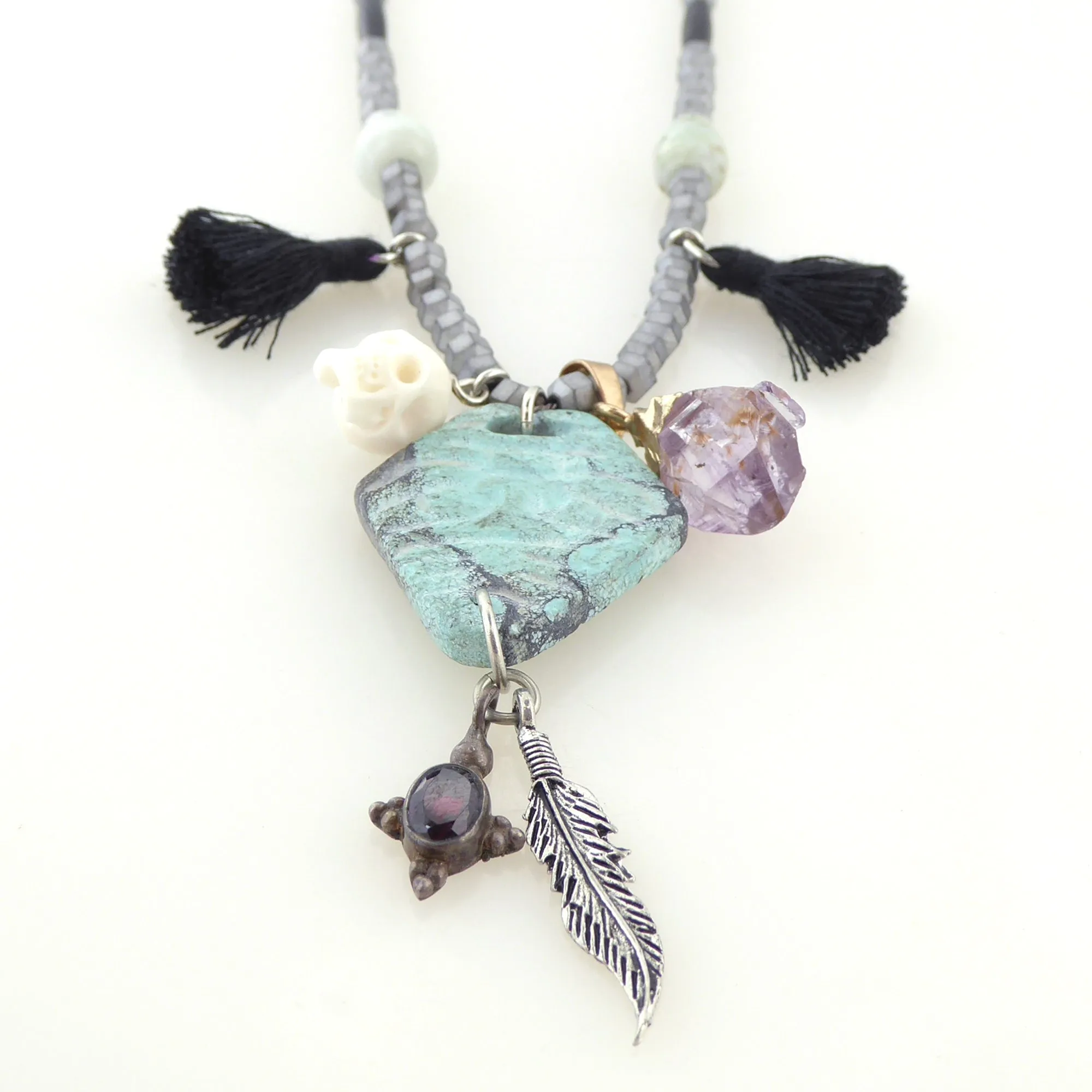 Turquoise diamond multistone necklace
