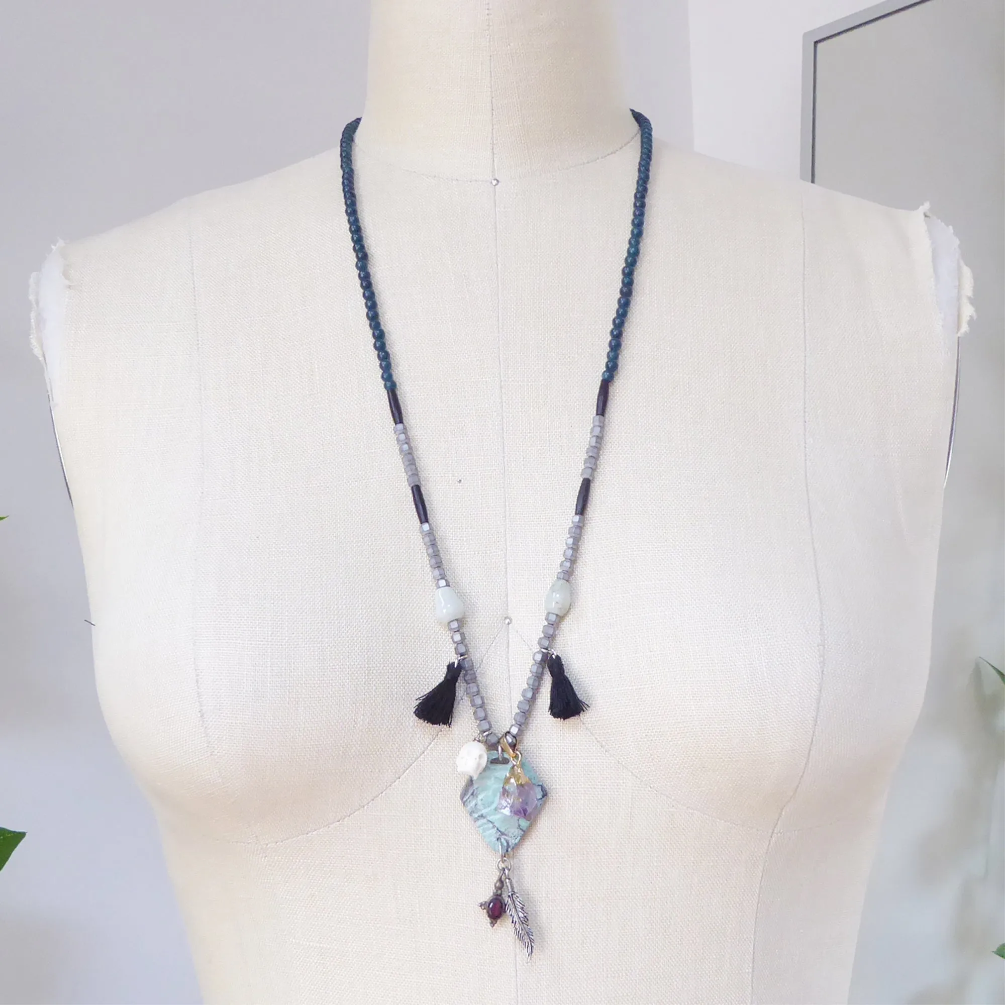 Turquoise diamond multistone necklace