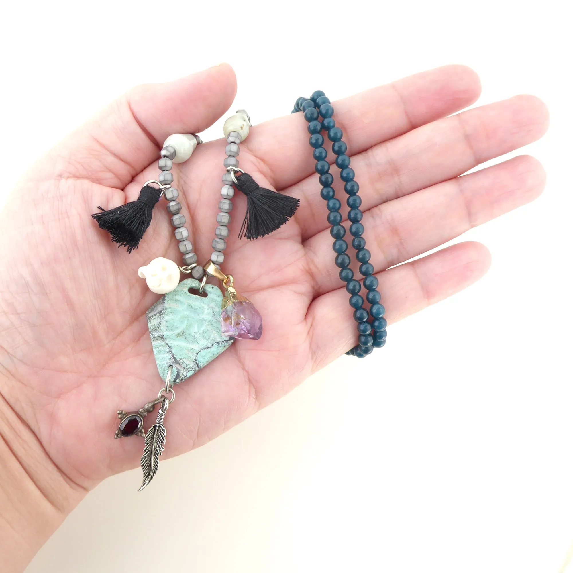 Turquoise diamond multistone necklace