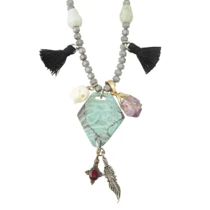 Turquoise diamond multistone necklace