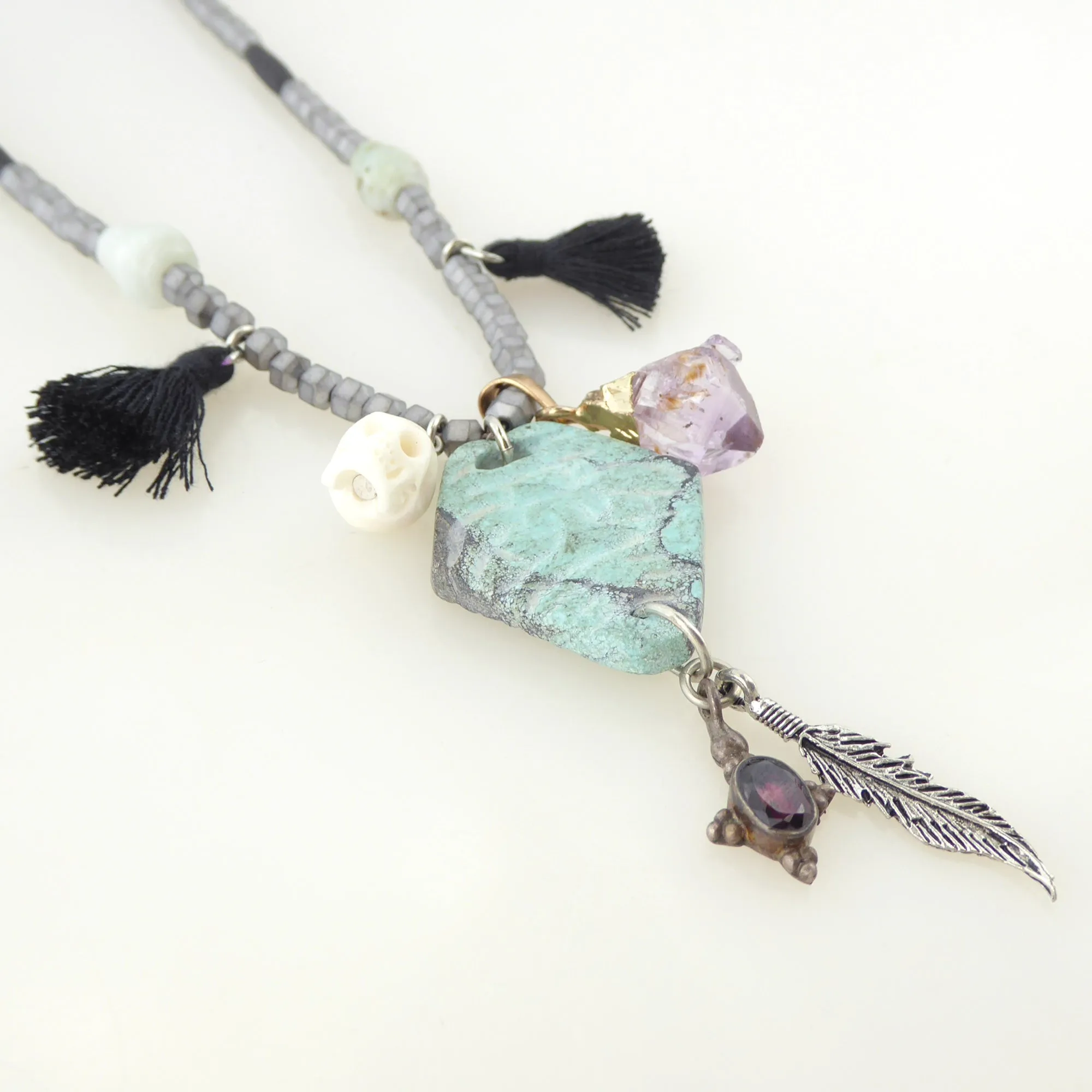 Turquoise diamond multistone necklace