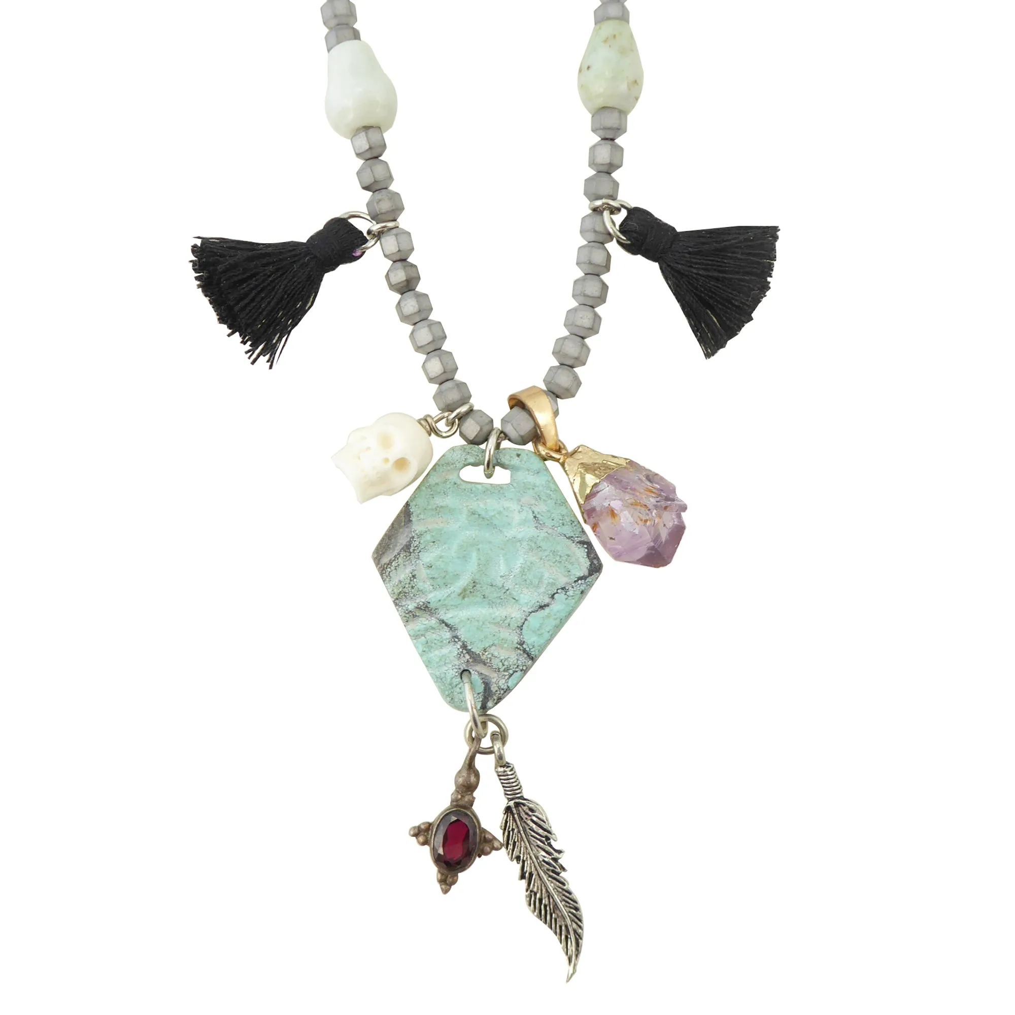 Turquoise diamond multistone necklace