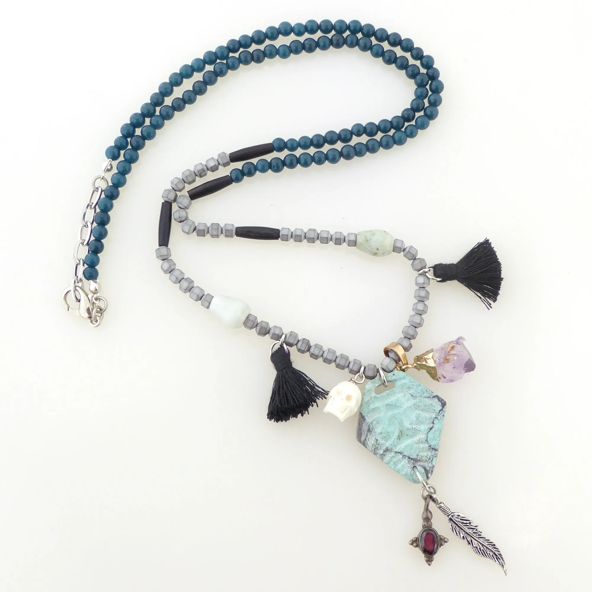 Turquoise diamond multistone necklace