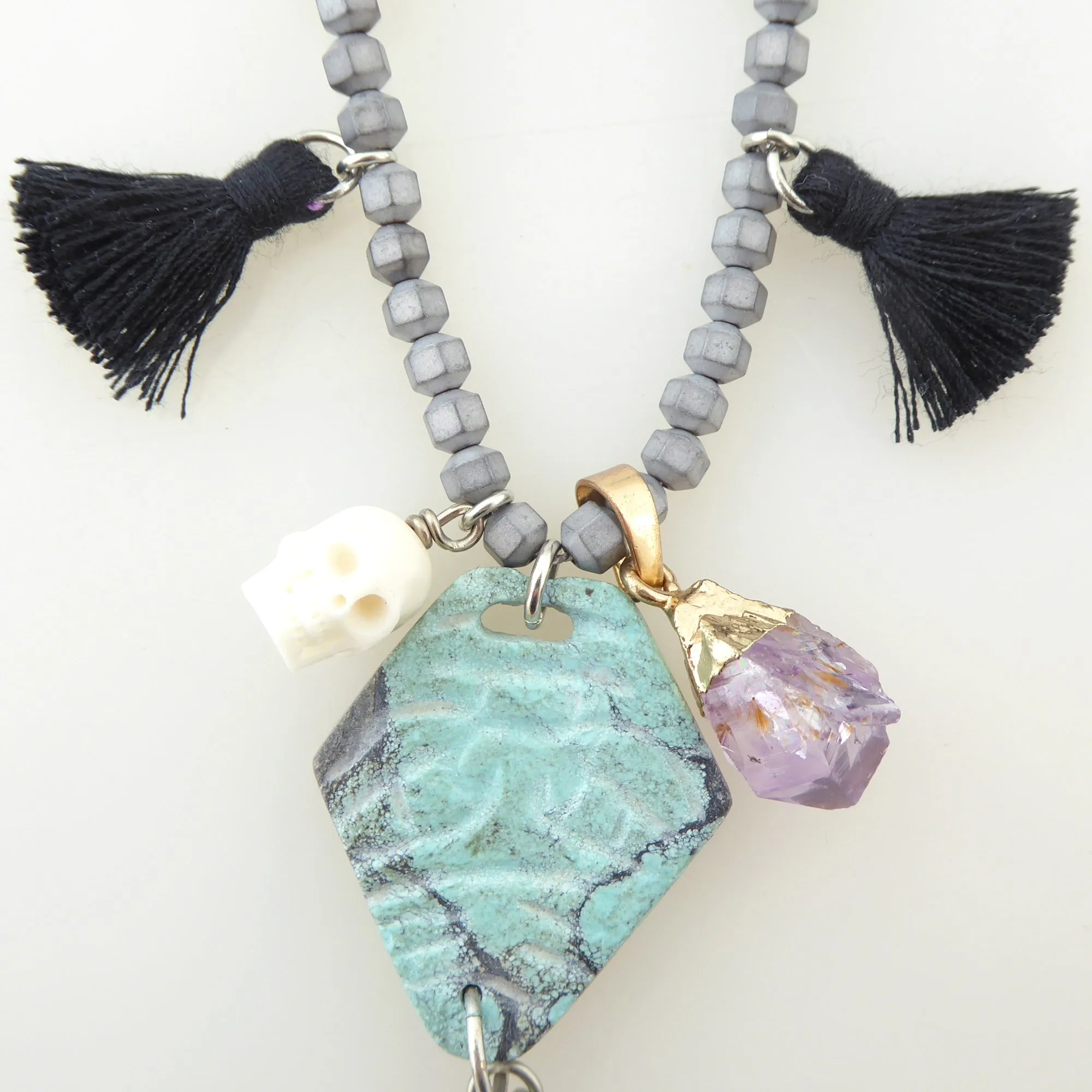 Turquoise diamond multistone necklace