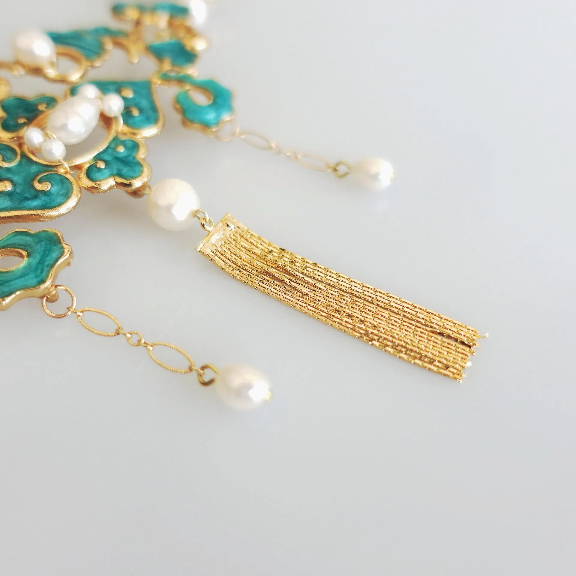 Turquoise Enamel Tassel Necklace