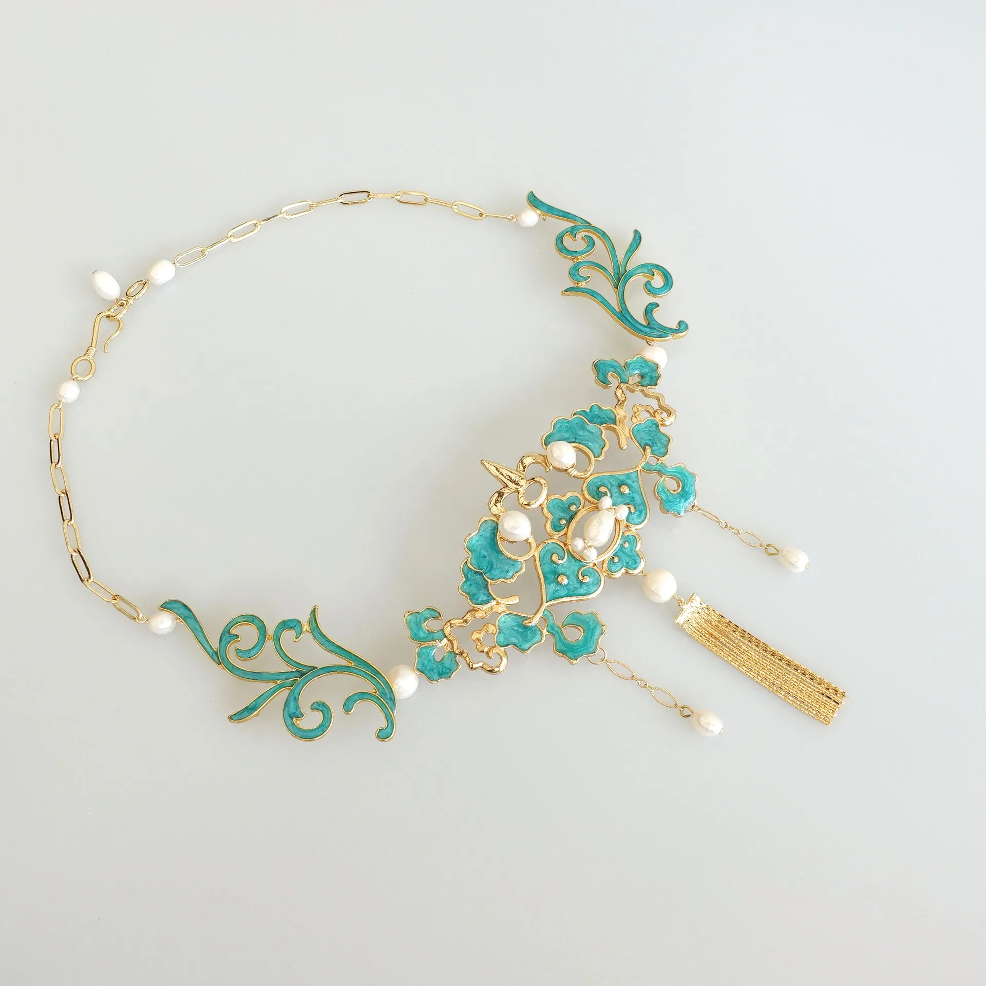 Turquoise Enamel Tassel Necklace