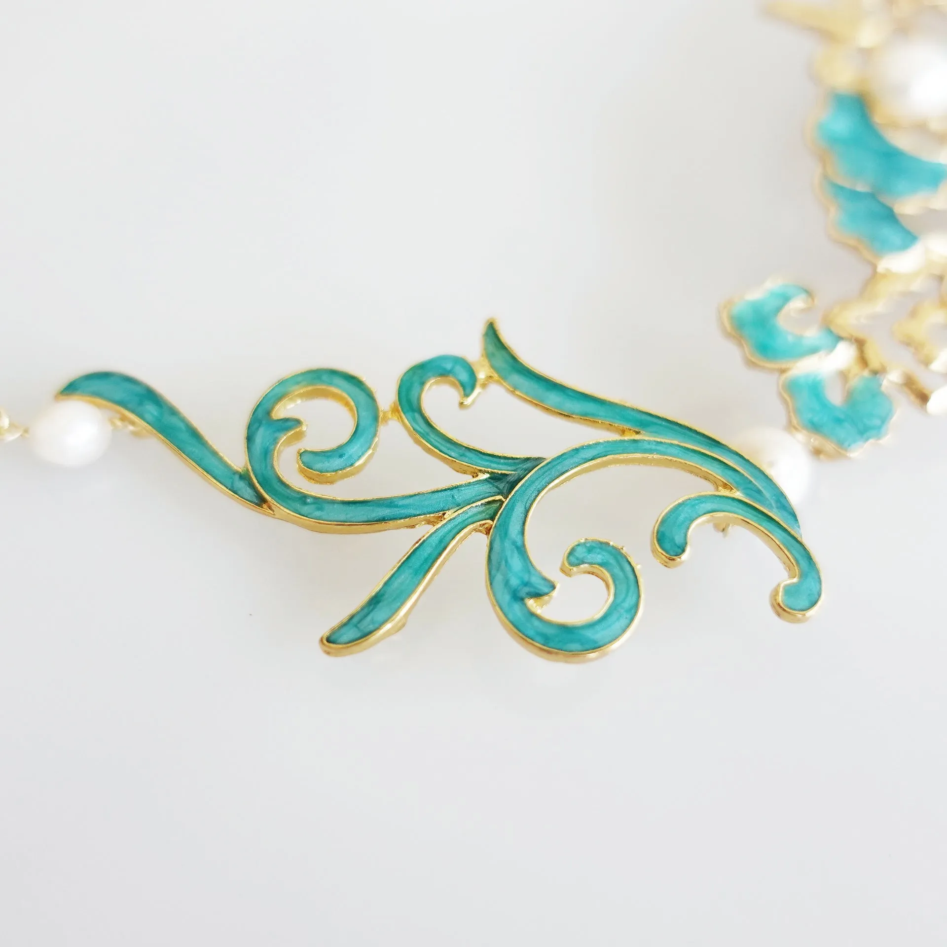 Turquoise Enamel Tassel Necklace