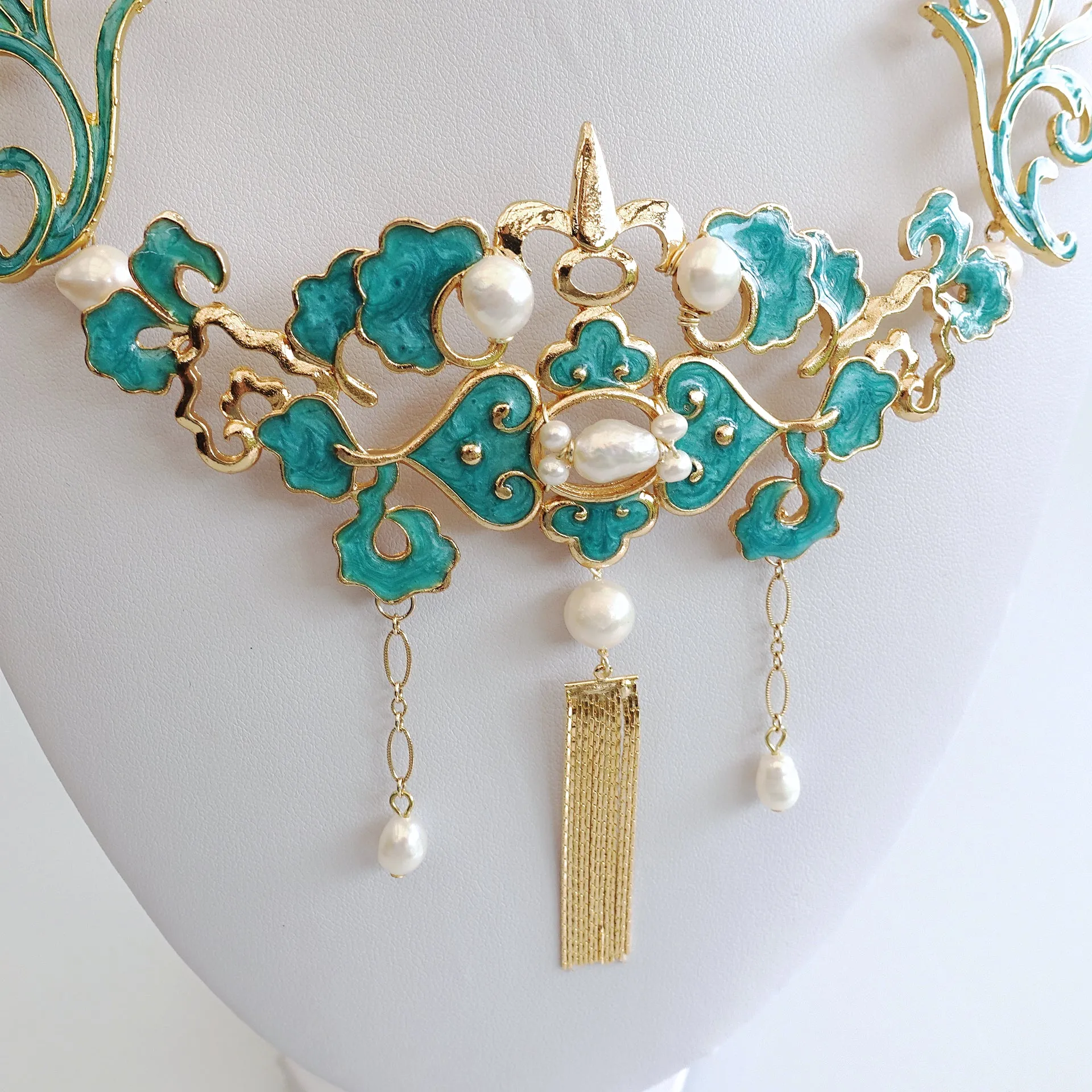 Turquoise Enamel Tassel Necklace