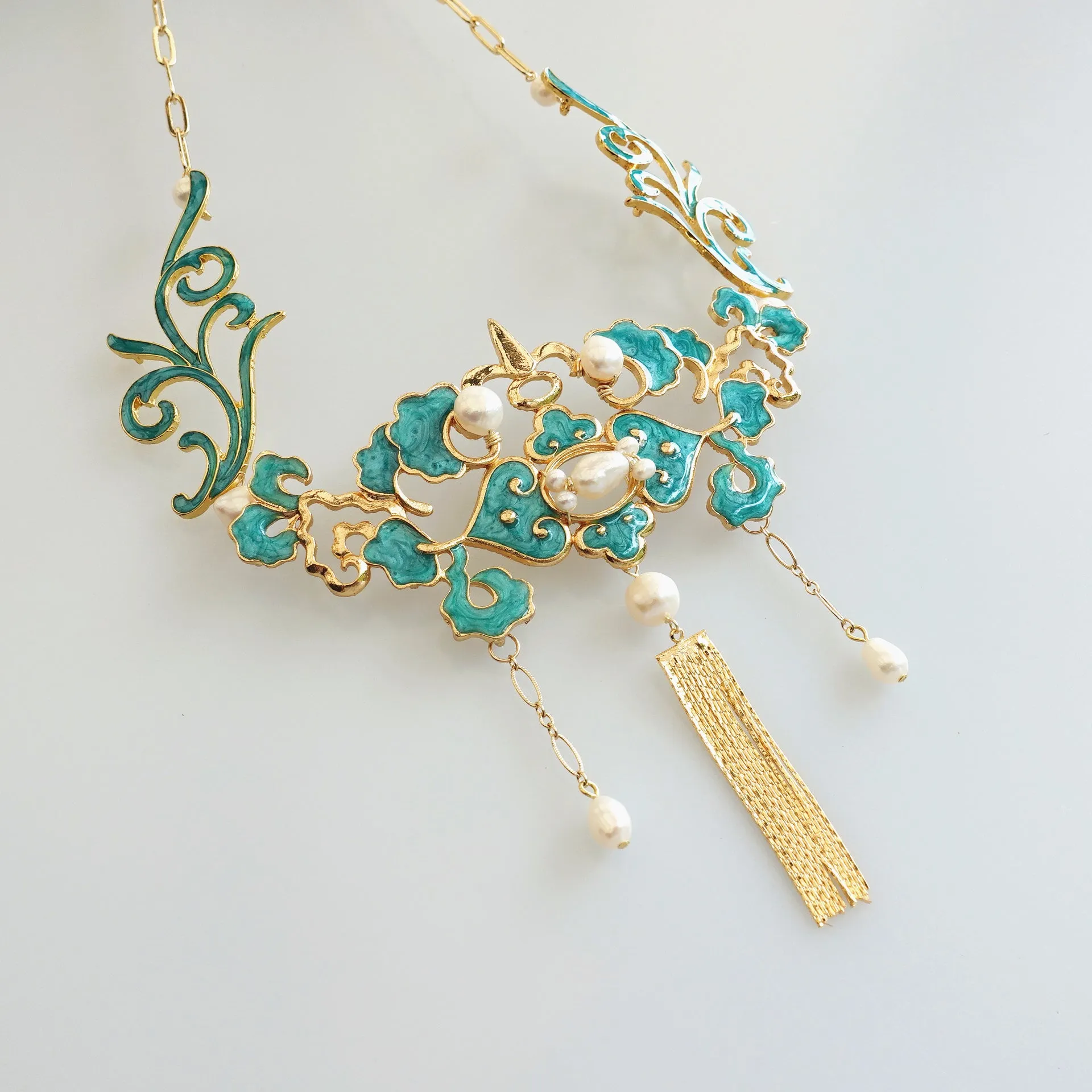 Turquoise Enamel Tassel Necklace