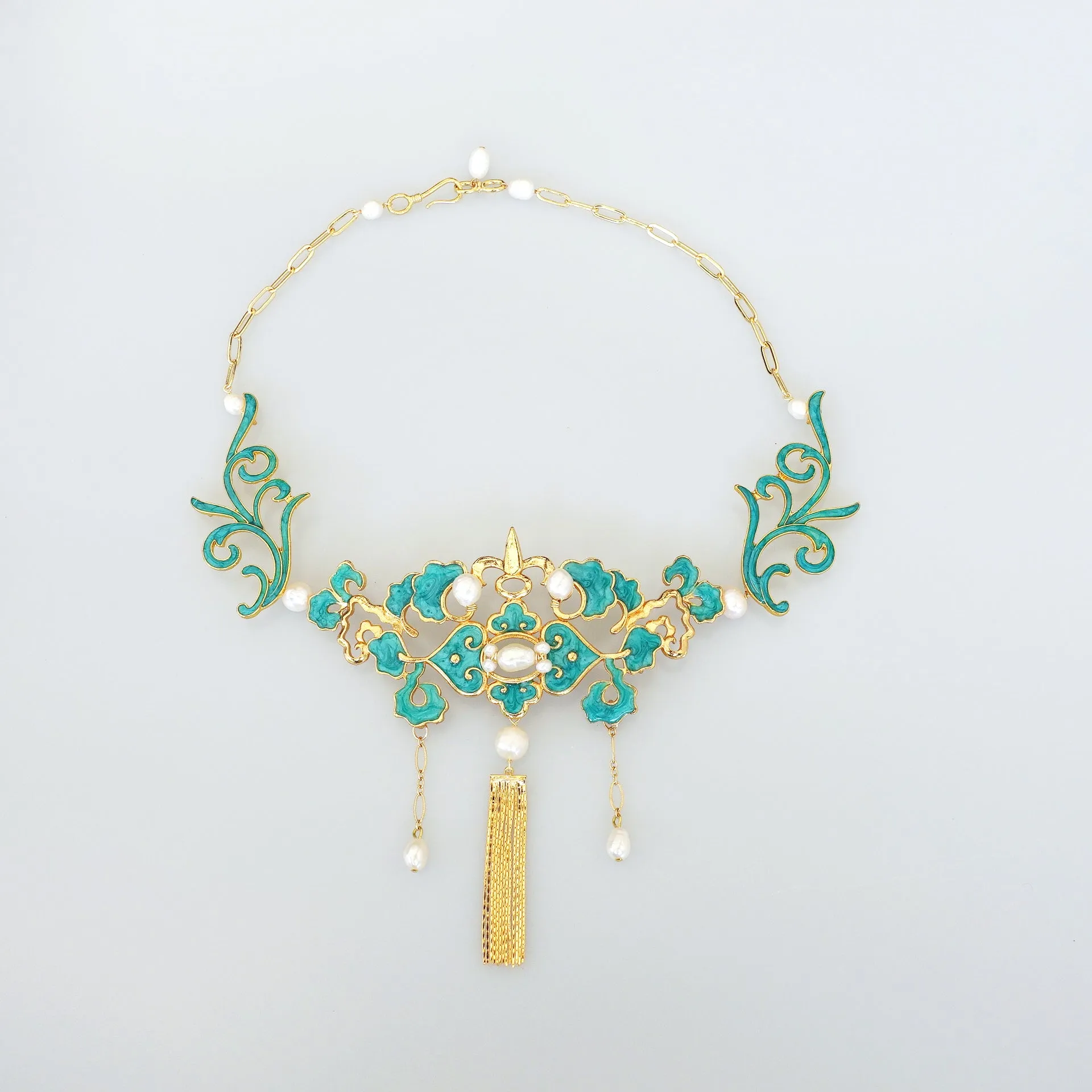 Turquoise Enamel Tassel Necklace