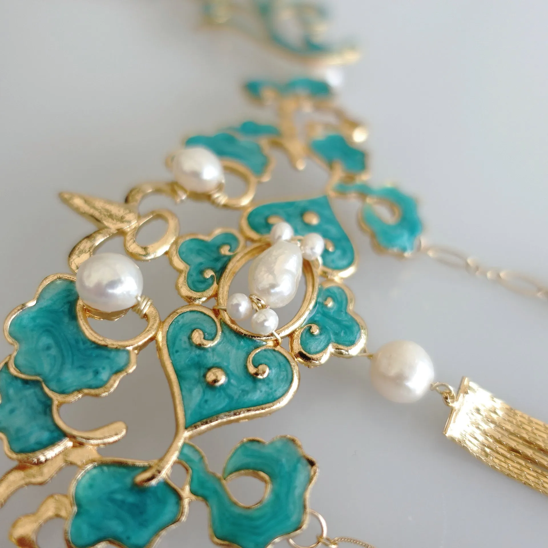 Turquoise Enamel Tassel Necklace