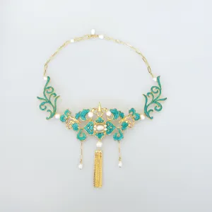 Turquoise Enamel Tassel Necklace
