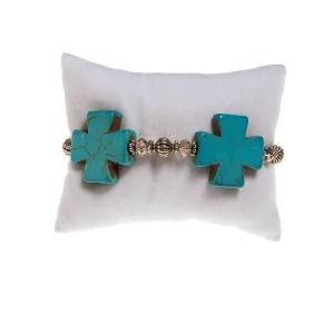 Turquoise Howlite Cross, Crystal and Silver Bead Bracelet