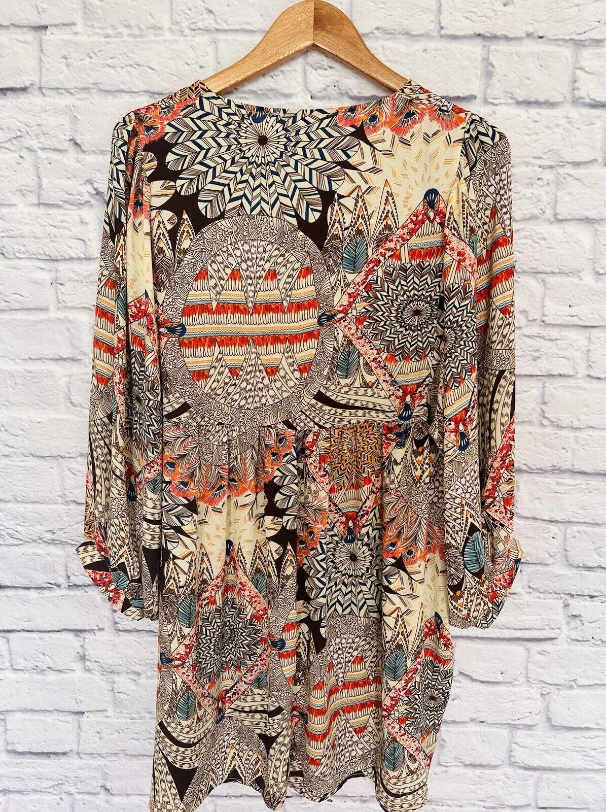 UMGEE Womens Tunic Top Dress Sz Small Brown Flowy Tribal Western Boho